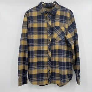 Vans Shirt Men Medium Yellow Blue Plaid Flannel Long Sleeve Button Up Cotton